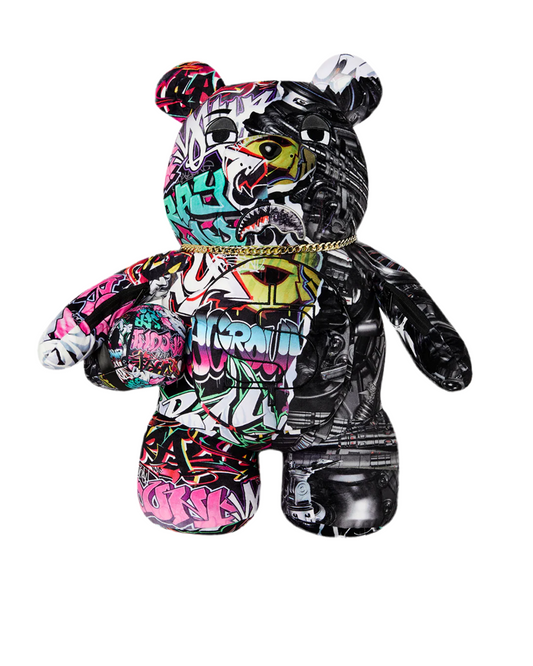 SPRAYGROUND: SPLIT CYBER SHARK TEDDY MONEY BEAR BACKPACK