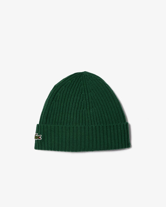 LACOSTE: RIB KNIT WOOL BEANIE