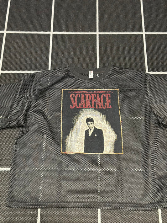 ANGEL GENTLE: JERSEY MESH TAPESTRY TOP- BLACK