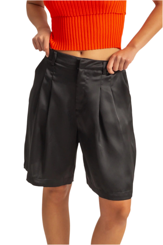 8586: PLEATED SATIN SHORTS