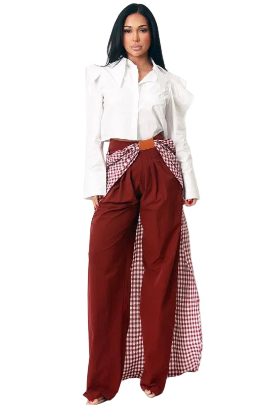 8586: GINGHAM WIDE LEG TROUSERS