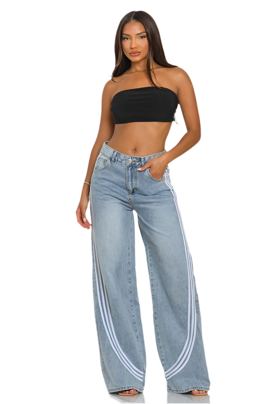 8586: LIGHTS WASH DENIM TRACK PANTS