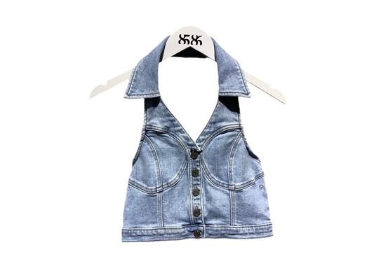 HIDDEN DENIM HALTER CROP TOP