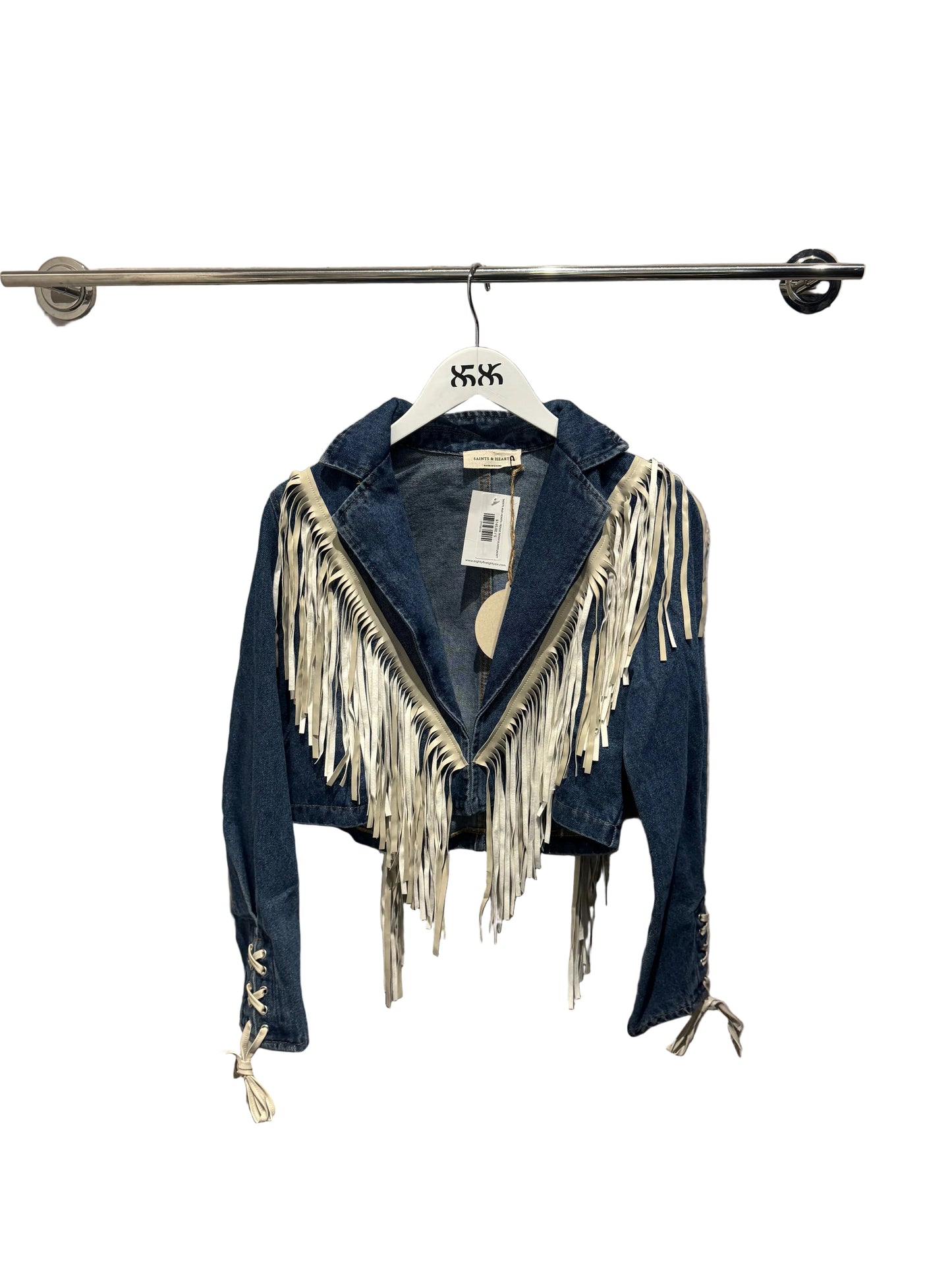 SAINTS AND HEARTS: FRINGE DENIM BLAZER JACKET