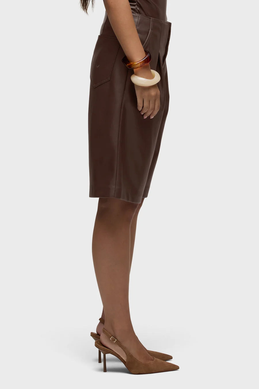 HUDSON: Vegan Leather Pleated Trouser Short