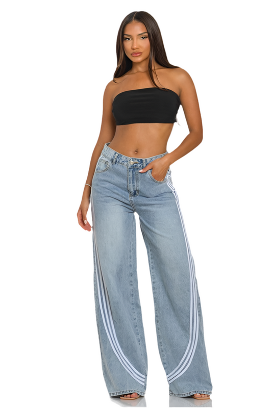 8586: LIGHTS WASH DENIM TRACK PANTS