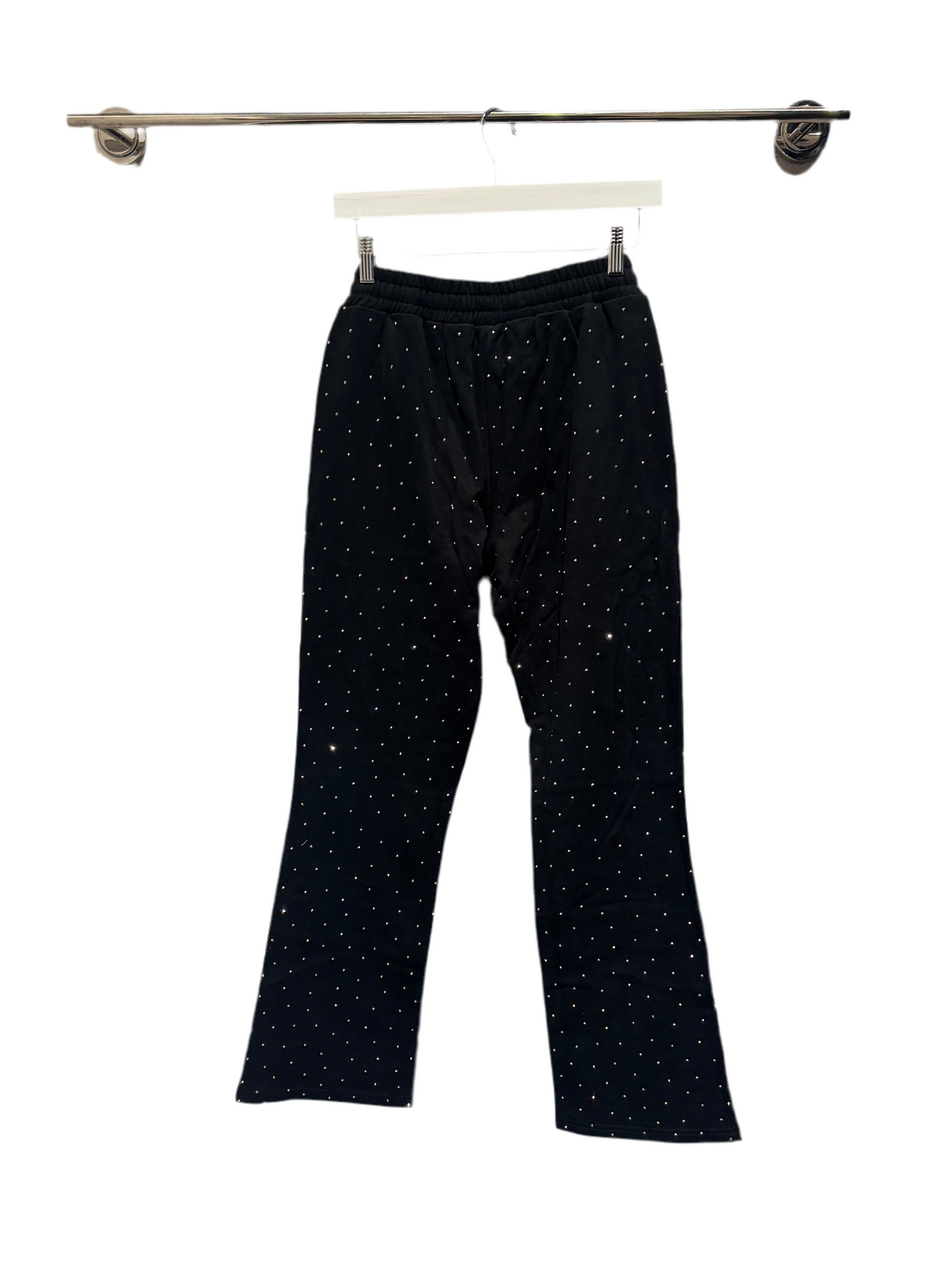 KNOTWTR RHINESTONE FLARED SWEATPANTS: