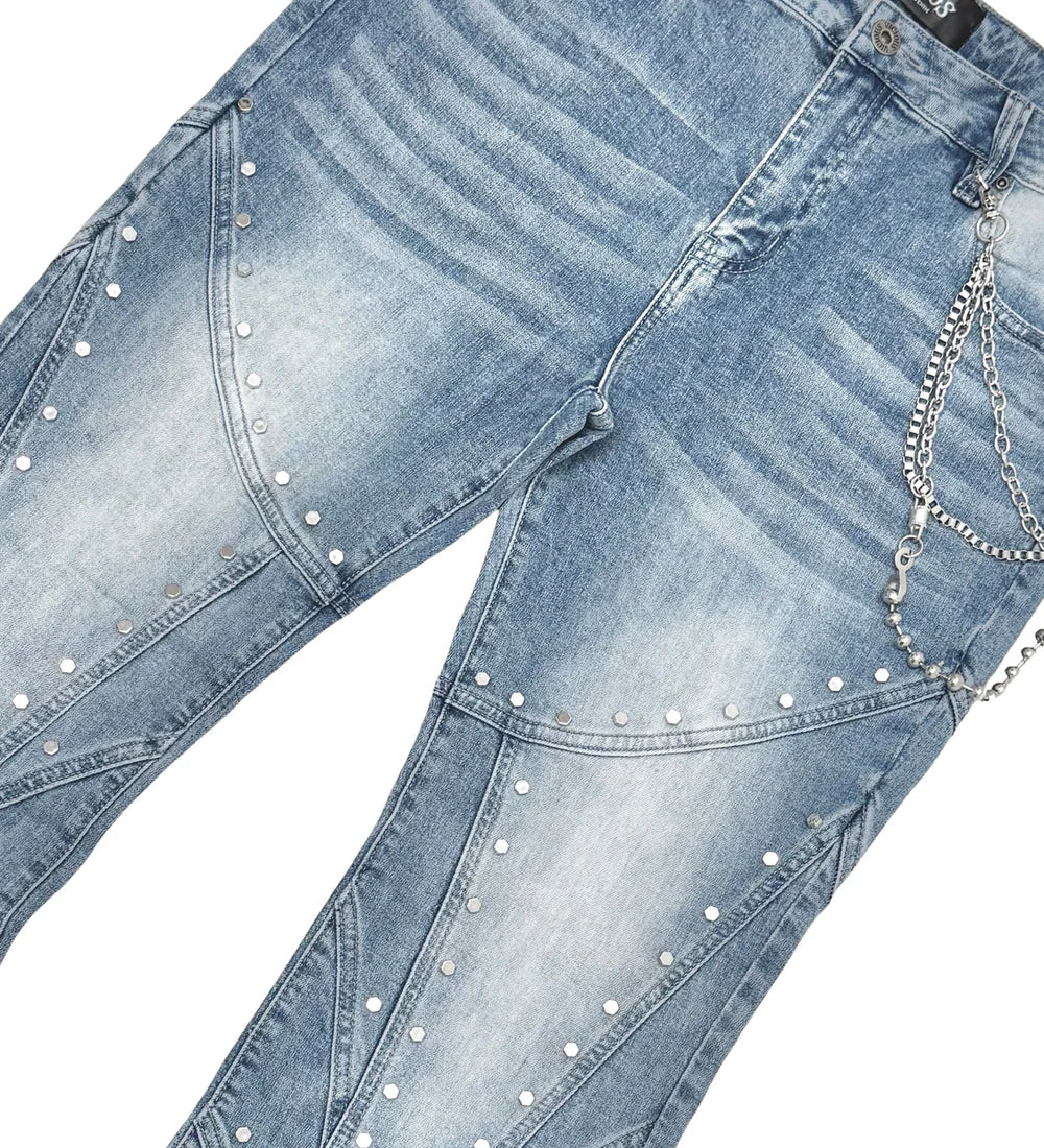 VICIOUS DENIM: STUDDED POCKET CHAIN JEANS