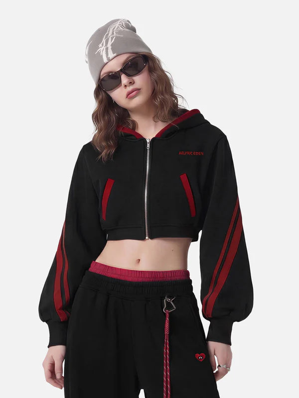 AELFRIC EDEN: CROPPED CONTRAST STRIPE HOODIE