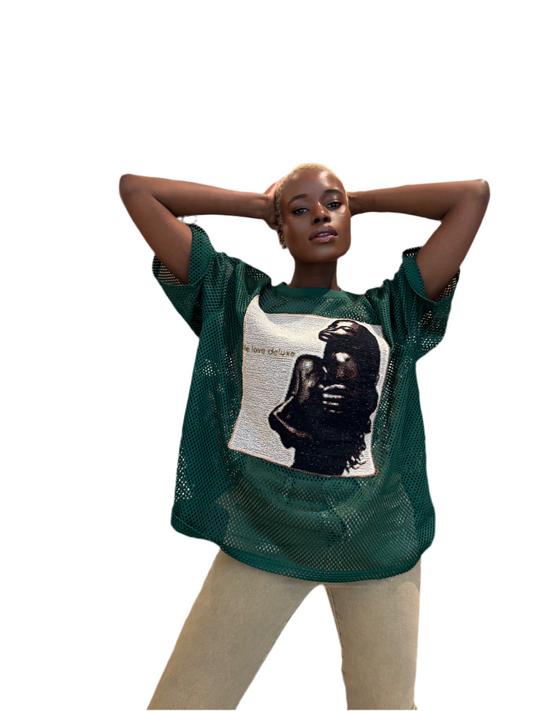 ANGEL GENTLE: SADE JERSEY MESH TAPESTRY TOP