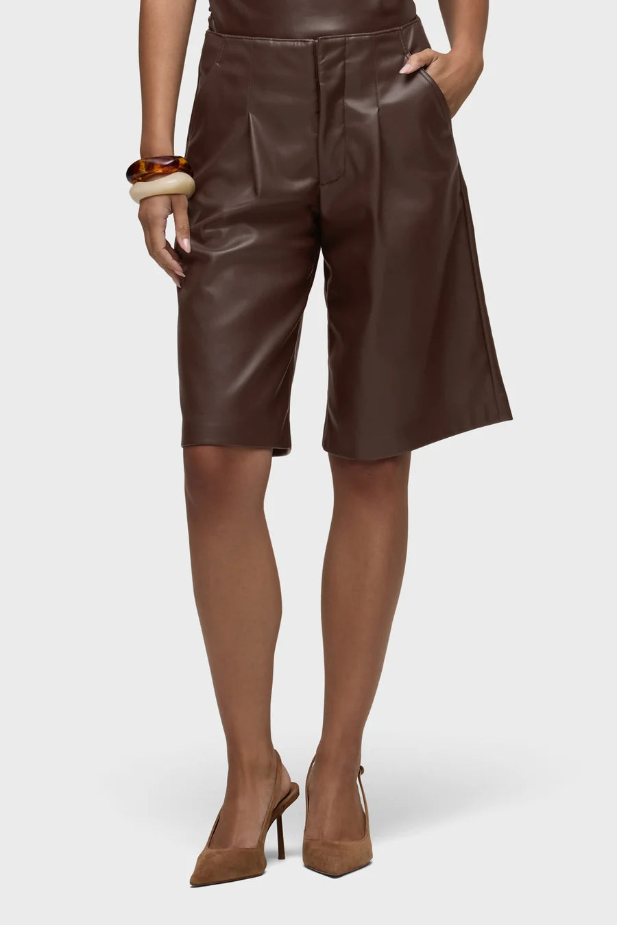 HUDSON: Vegan Leather Pleated Trouser Short