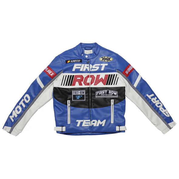 FIRST ROW: CONTRAST MOTOR RACING  LEATHER JACKET