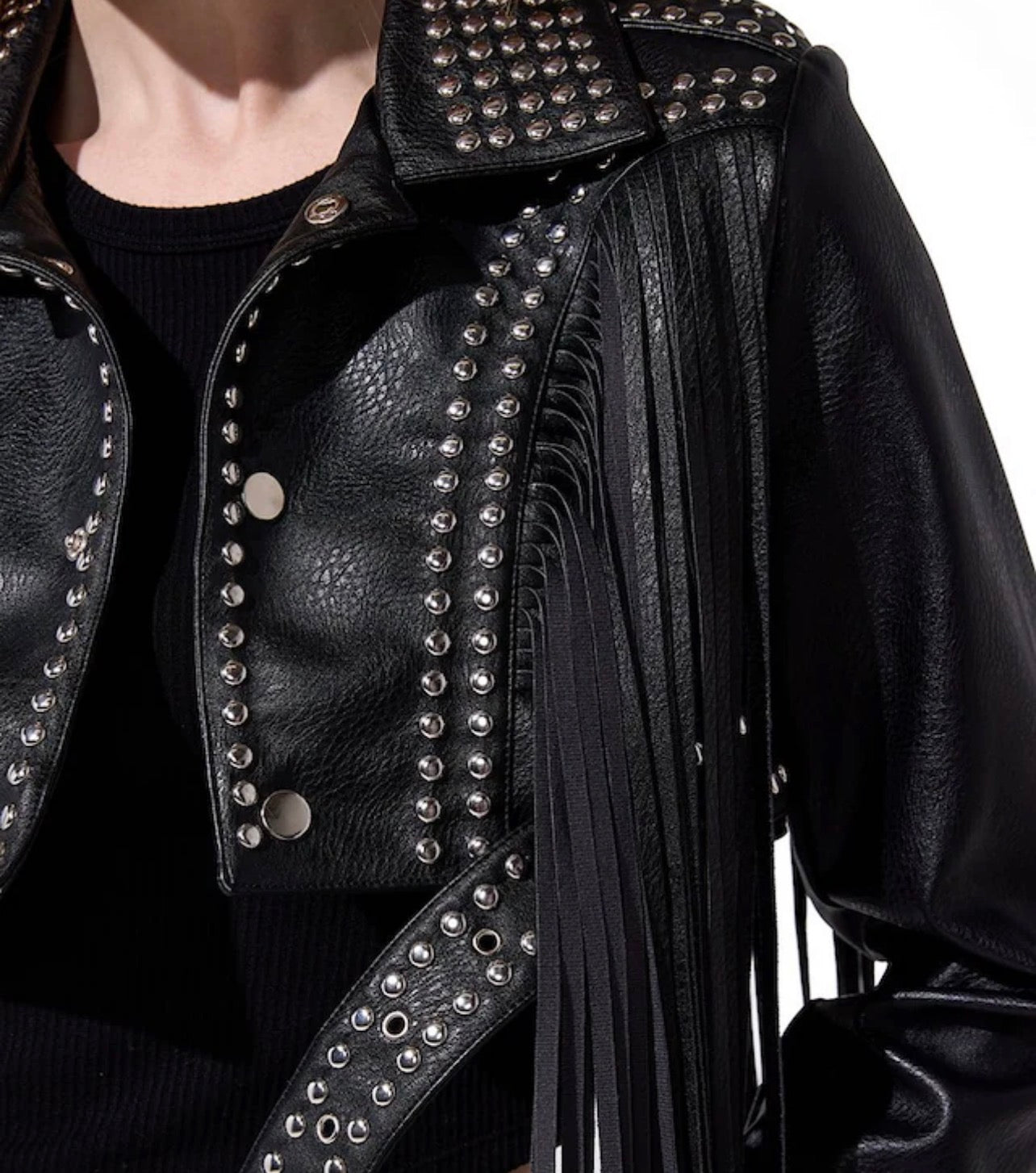 AZALEA WANG: OAKLEY FRINGE STUDDED MOTO JACKET – 85 86