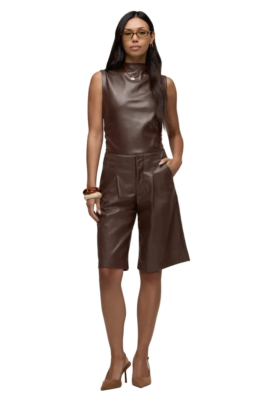 HUDSON: VEGAN LEATHER RUCHED TOP