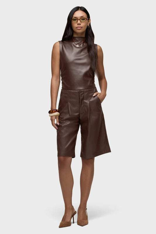 HUDSON: VEGAN LEATHER RUCHED TOP