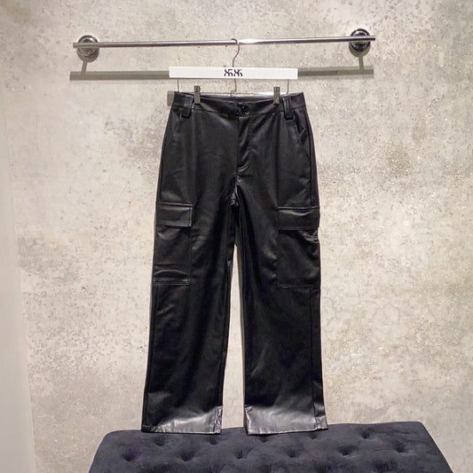 8586: VEGAN LEATHER CARGO PANTS
