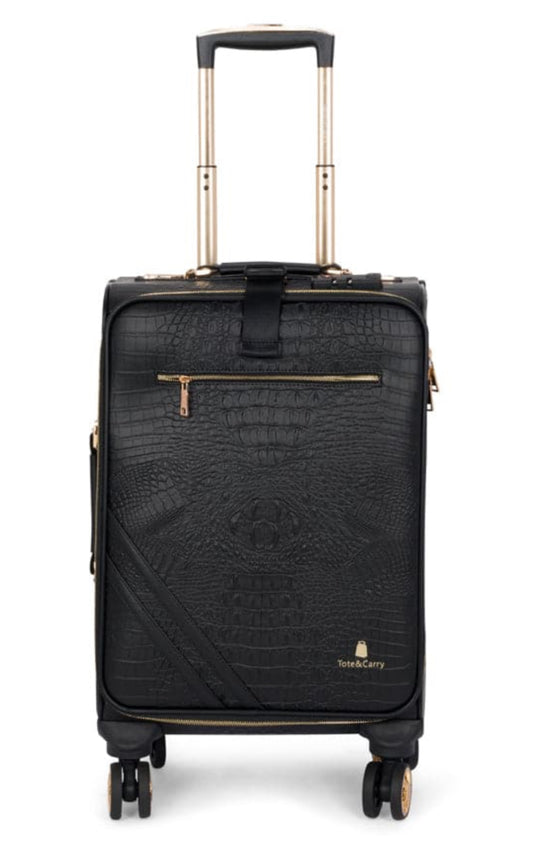 BLACK APOLLO 2 FAUX CROCODILE SKIN CARRY-ON SUITCASE