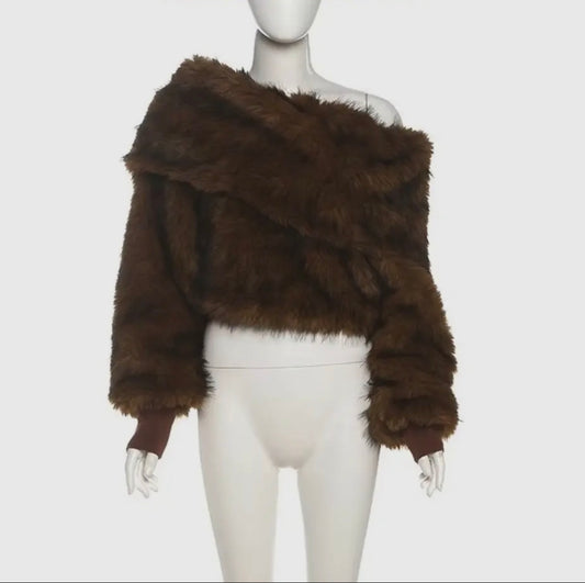 BOHO: OFF THE SHOULDER FAUX FUR TOP