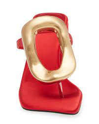  JEFFREY CAMPBELL: LINQ- MH SANDALS RED (front view)