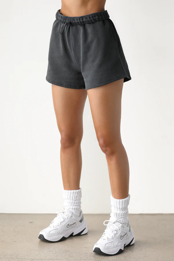 JOAH BROWN: Washed Black French Terry sweat short