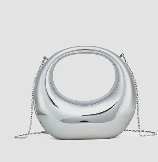 Silver moon shaped clutch purse - 8586