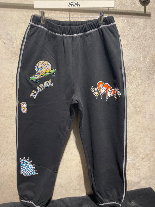 XLARGE Tattoo sweatpants in black, front view -8586