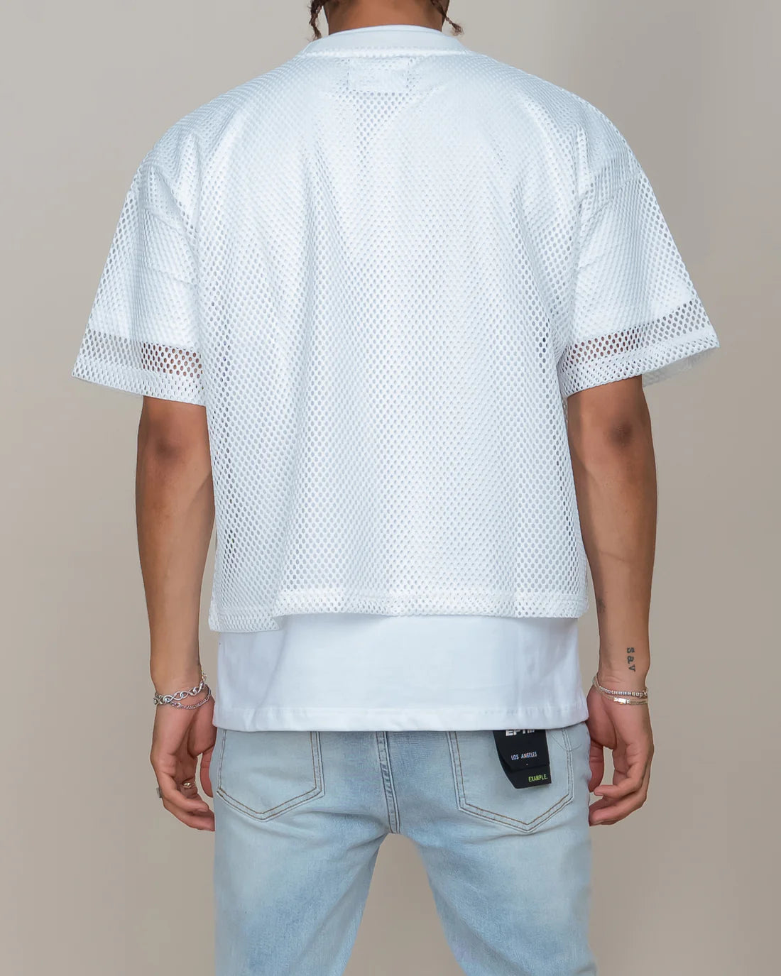 EPTEM MESH STADIUM JERSEY IN WHITE (MALE MODEL back view) -8586