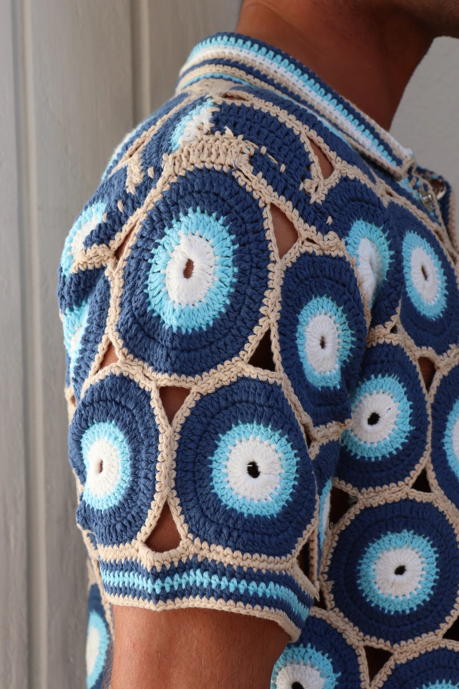 MARVANS: EVIL EYE KNIT SHIRT (close up arm detailing)