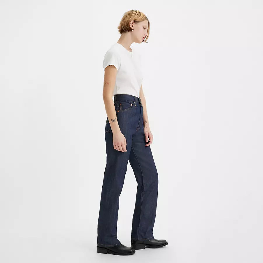 LEVI’S VINTAGE: 1950’s 701 DENIM JEANS (side view on model)
