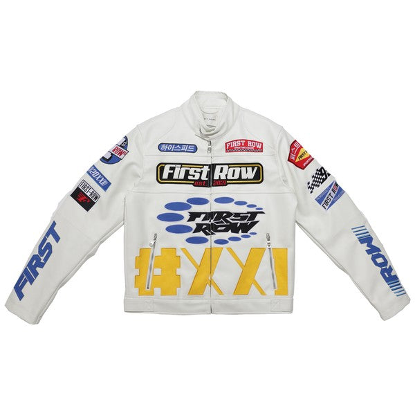FIRST ROW: CONTRAST MOTOR RACING  LEATHER JACKET