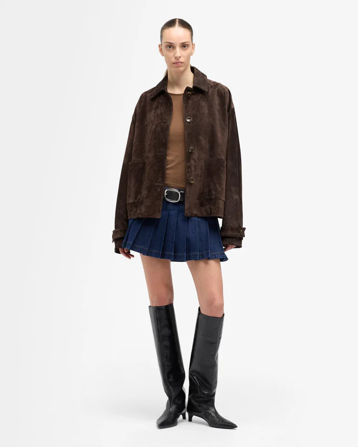 7 FOR ALL MANKIND: PLEATED DENIM MINI SKIRT