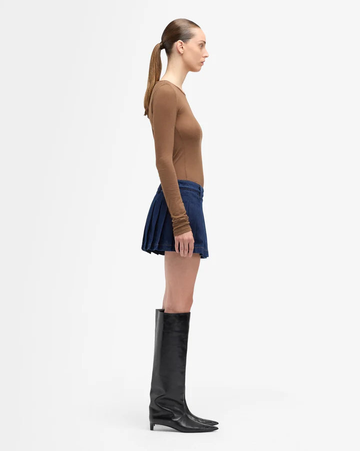 7 FOR ALL MANKIND: PLEATED DENIM MINI SKIRT