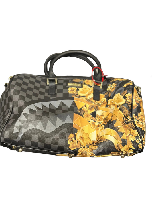 SPRAYGOUND: GOLD FLORAL REMIX MINI DUFFLE BAG