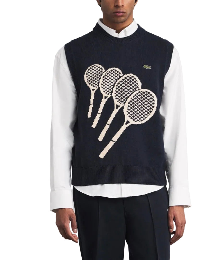 LACOSTE: RACKET JACQUARD SWEATER VEST