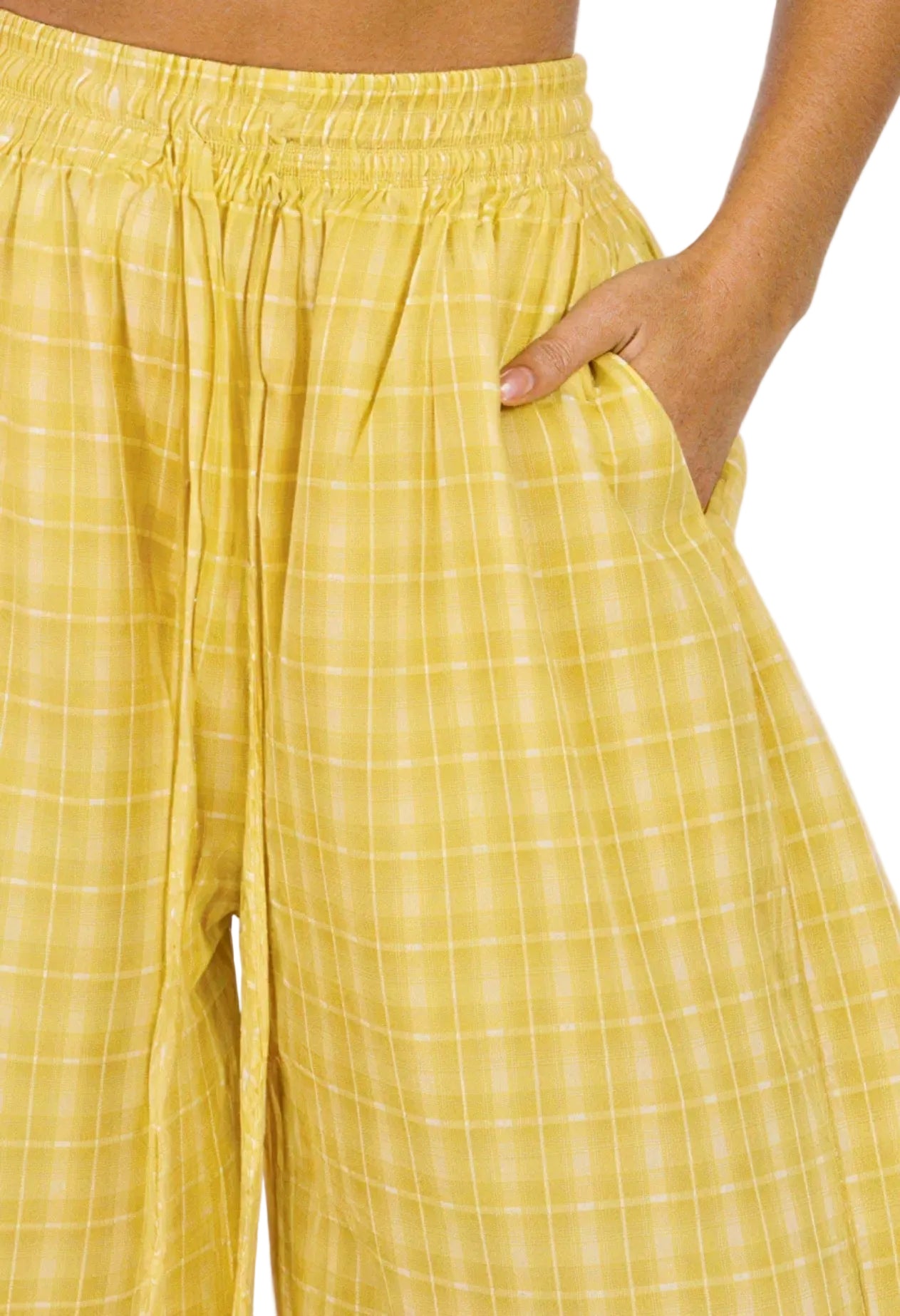 8586: YELLOW WIDE LEG PLAID PANTS