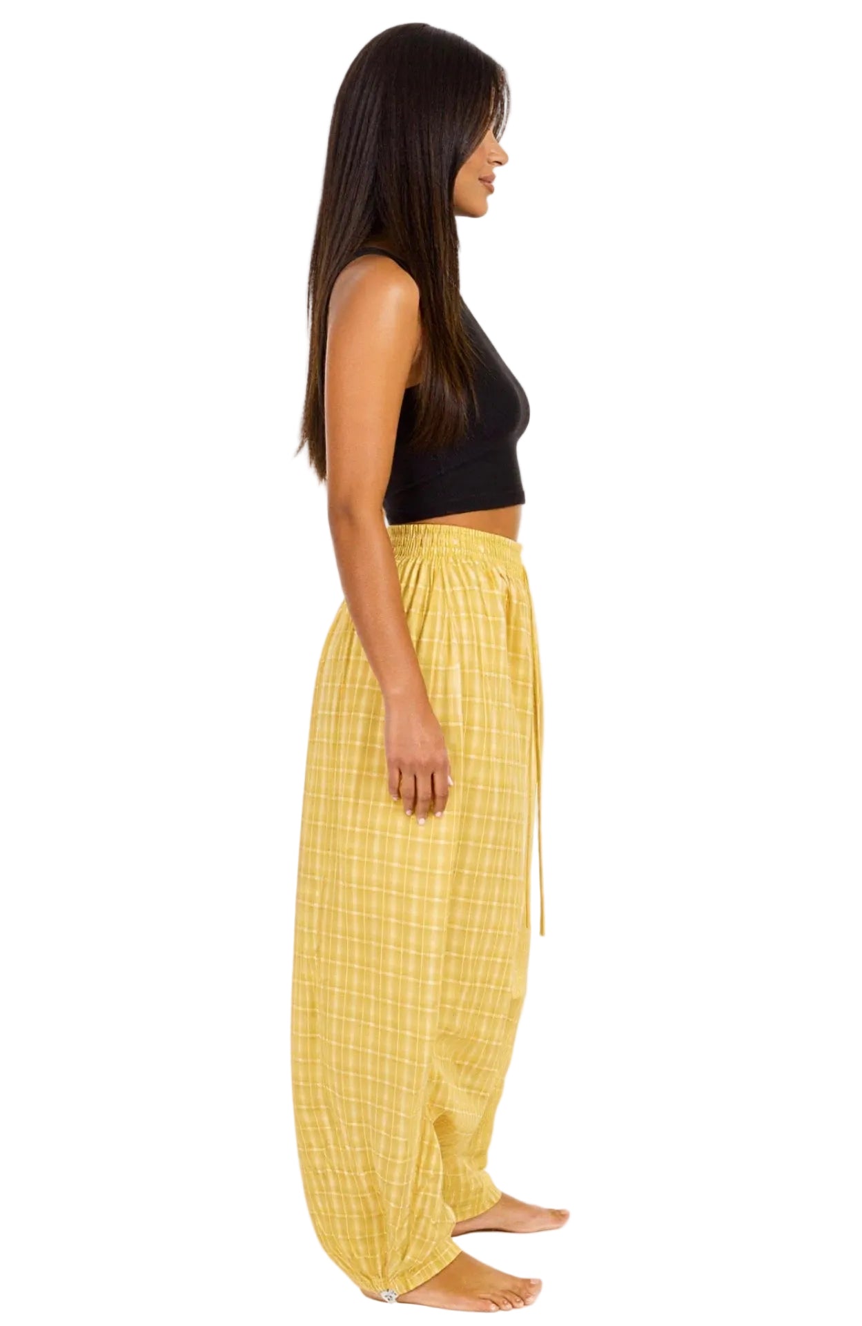 8586: YELLOW WIDE LEG PLAID PANTS