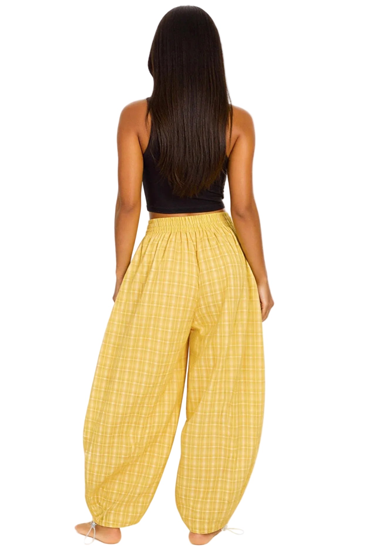 8586: YELLOW WIDE LEG PLAID PANTS