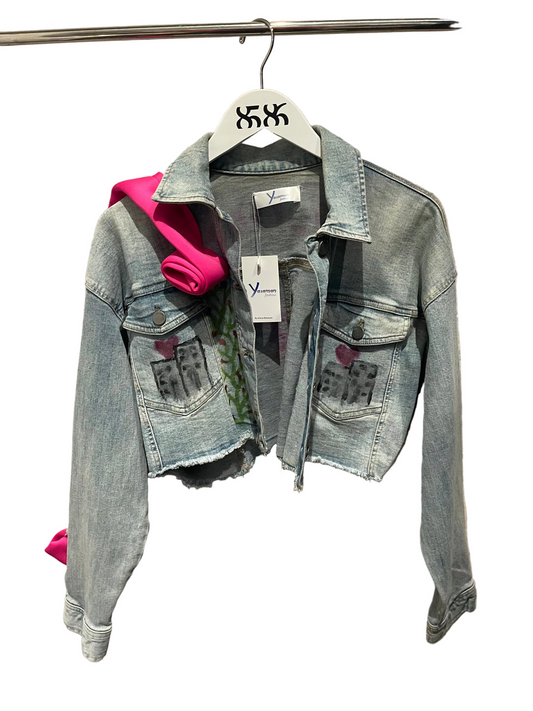 YASAMAN: CROPPED DENIM LOVE JACKET