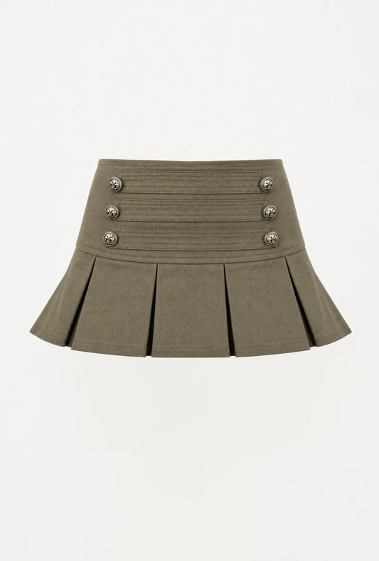No Vacancy Olive Pleated Skirt