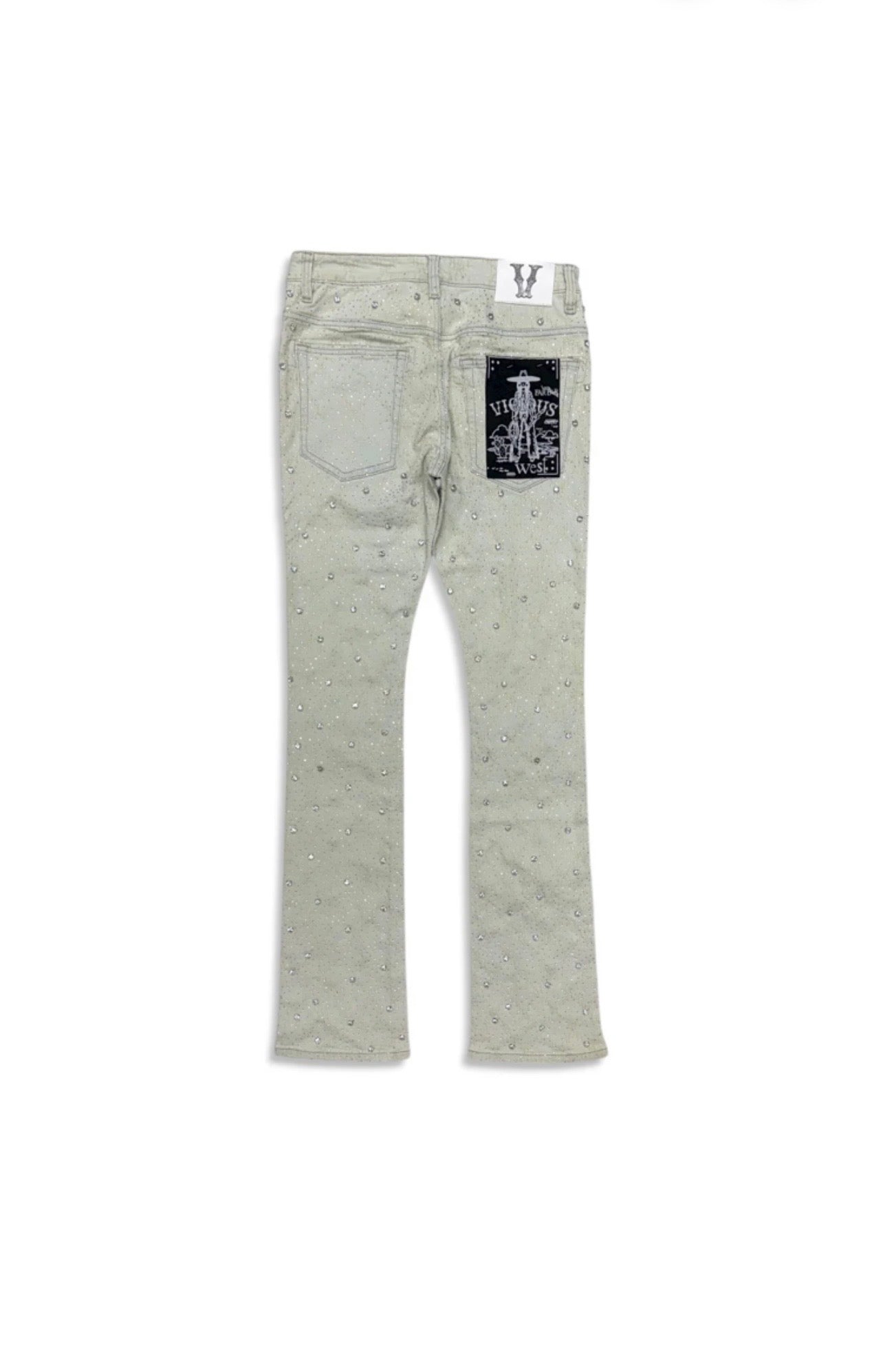 VICIOUS DENIM: EMBELLISHED RHINESTOME FLARE JEANS – 85 86
