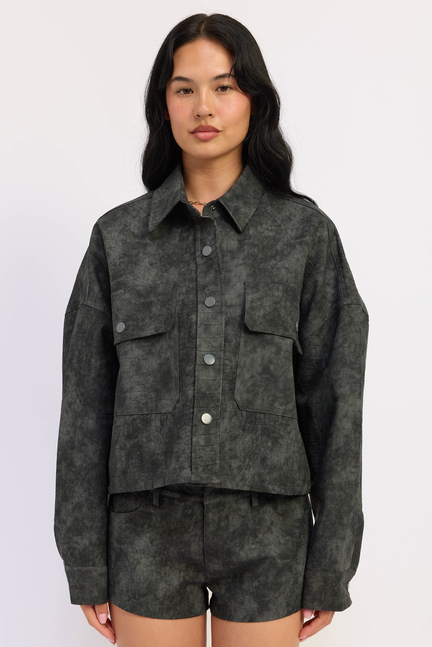 8586 FAUX LEATHER GREY JACKET