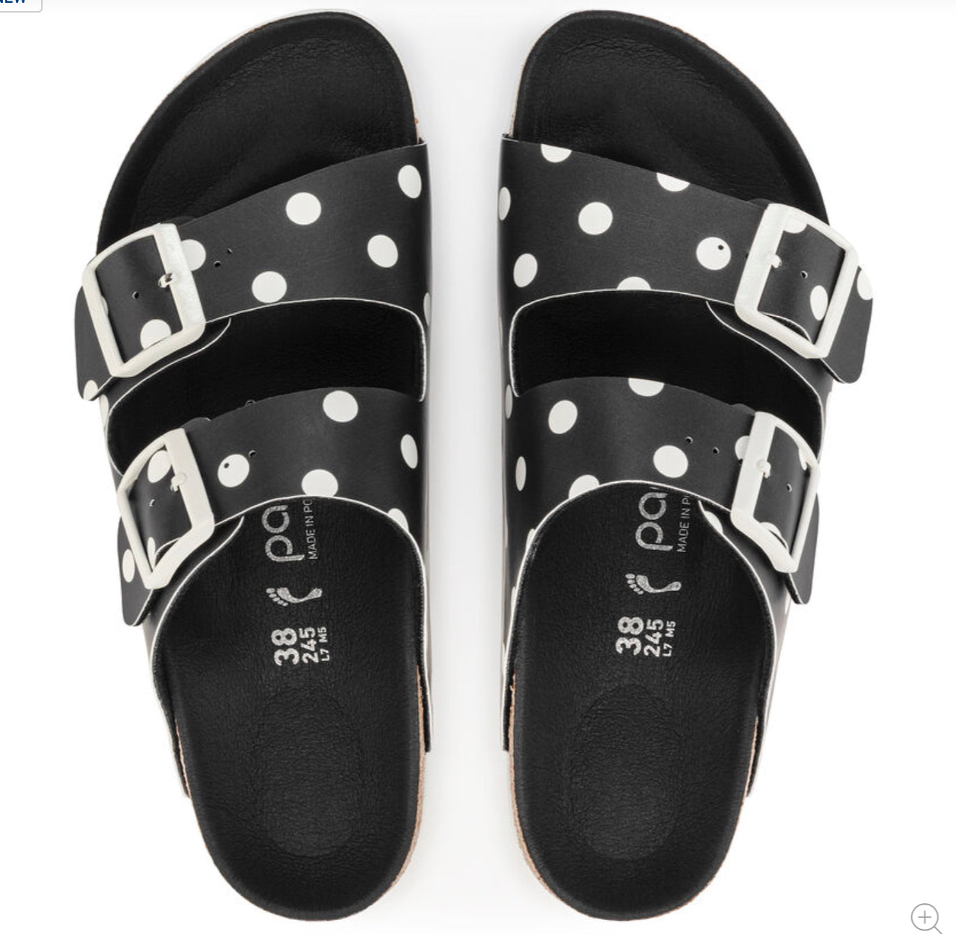 BIRKENSTOCK: ARIZONA GROOVED PLATFORM VEGAN SANDALS (polka dot top view)