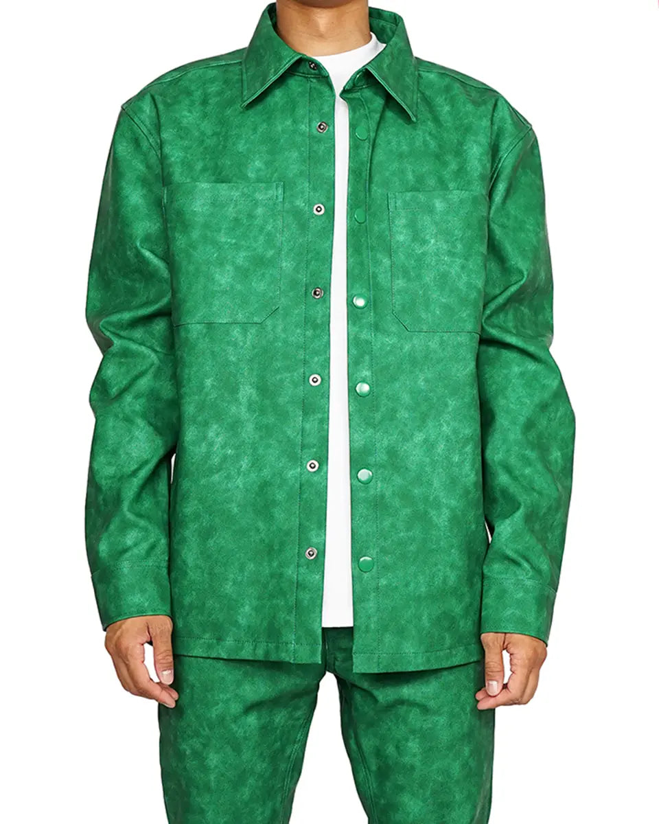 EPTM FAUX LEATHER GREEN ROADHOUSE SHIRT - 8586