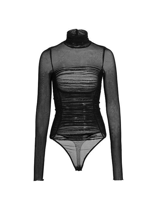 FREE PEOPLE UNDER IT ALL SHEER THONG BODYSUIT BLACK - 8586