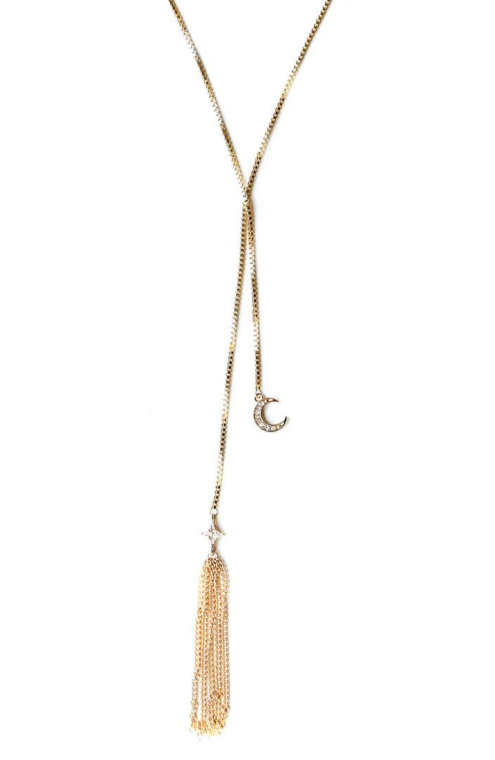 ETTIKA: 18K GOLD TASSEL LARIAT NECKLACE - 85 86 eightyfiveightysix