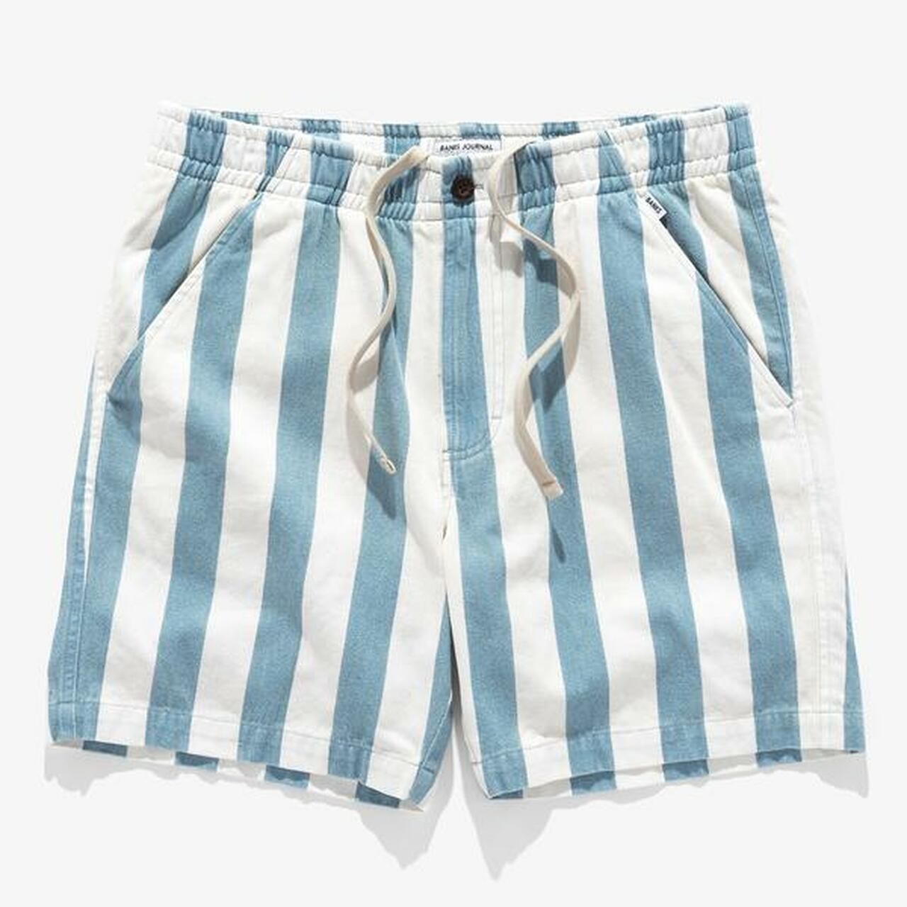 BANKS JOURNAL SANDON STRIPE DENIM SHORTS BLUE FOG - 8586 (front view)