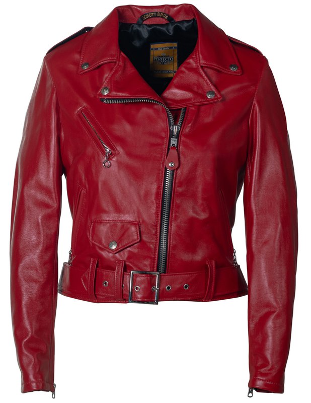 SCHOTT NYC RED LEATHER CROPPED MOTO JACKET - 8586