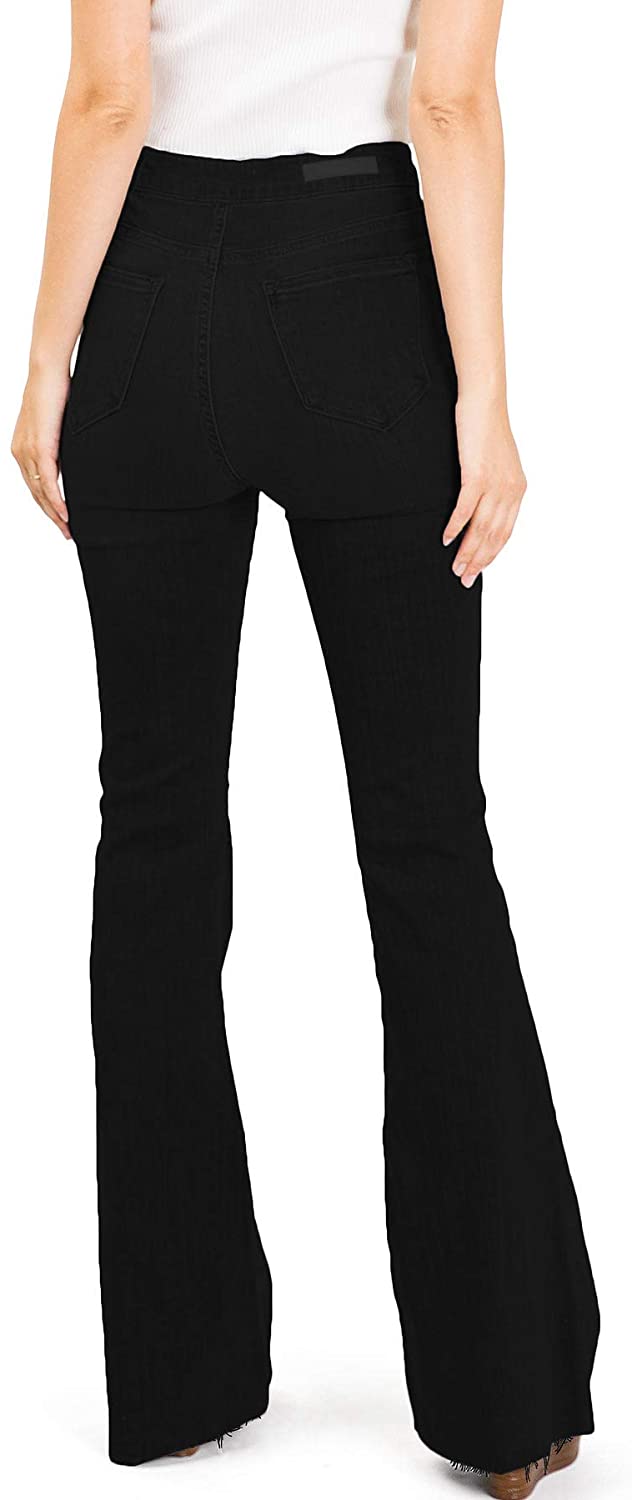 Cello Jeans Women's Juniors High Rise Stretchy Retro Flared Bell Bottoms BLACK DENIM