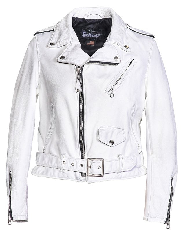 SCHOTT WHITE LEATHER VINTAGE MOTORCYCLE JACKET - 8586