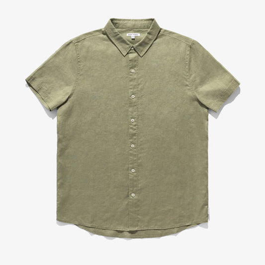 BANKS JOURNAL GREEN TEA LINEN SHORT SLEEVE SHIRT - 8586